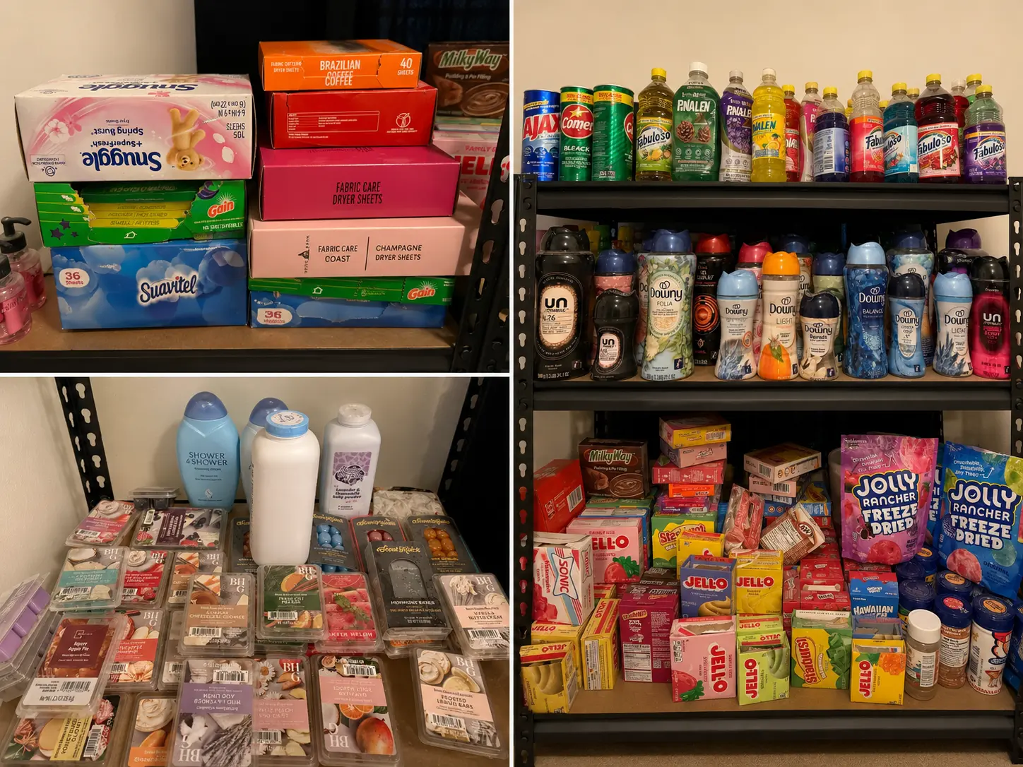 Close-up collage of scent boosters, wax melts and candy boxes